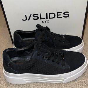 J/Slides NYC Aroma black suede perf sneakers in Excellent condition